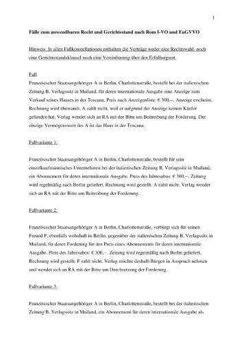 Fälle zu Brüssel Ia VO und Rom I VO